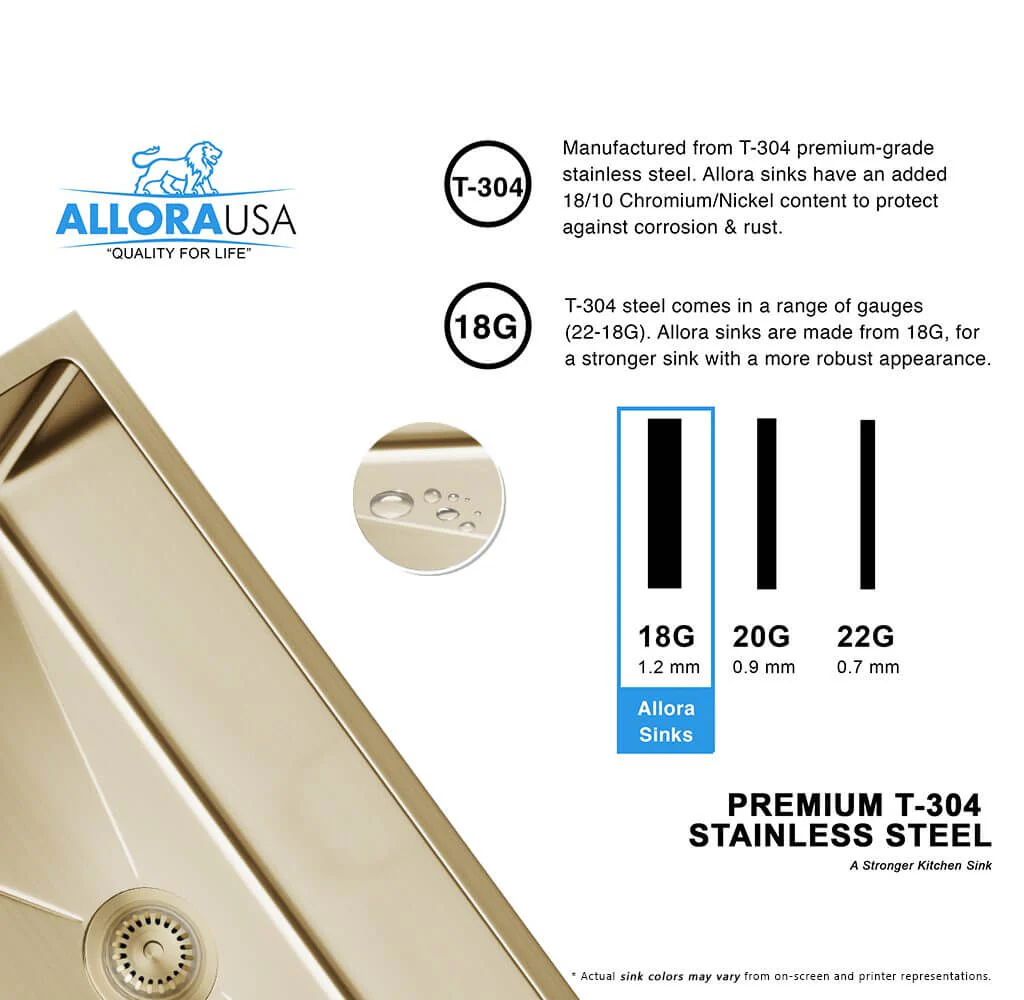 30'' L Undermount Single Bowl Gold Kitchen Sink