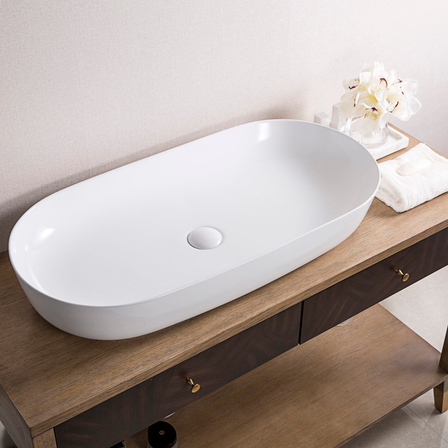 Ruvati 32 x 16 inch Bathroom Vessel Sink White Oval Above Counter Vanity Porcelain Ceramic