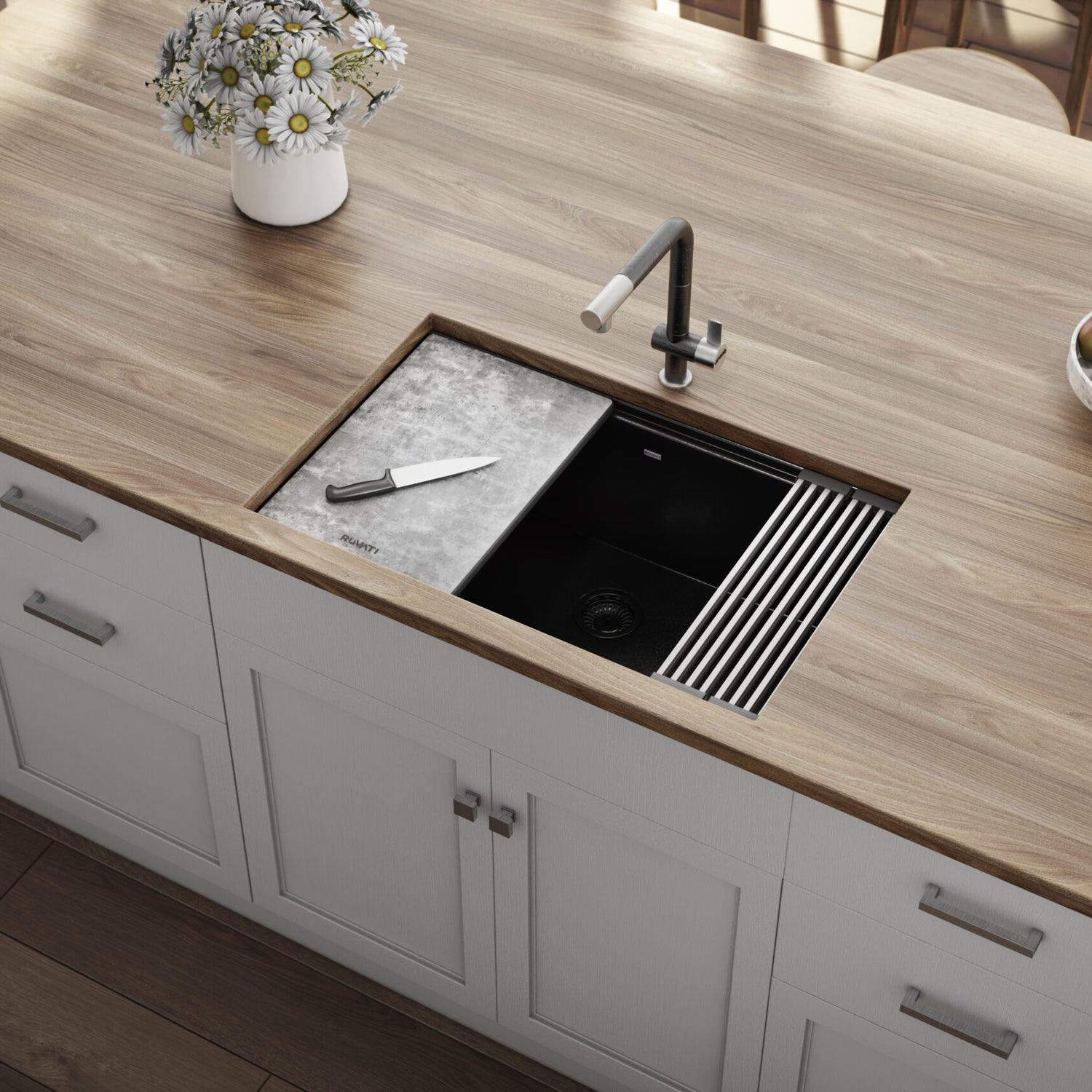 Ruvati 30-inch Granite Composite Workstation Matte Black Dual Mount Kitchen Sink