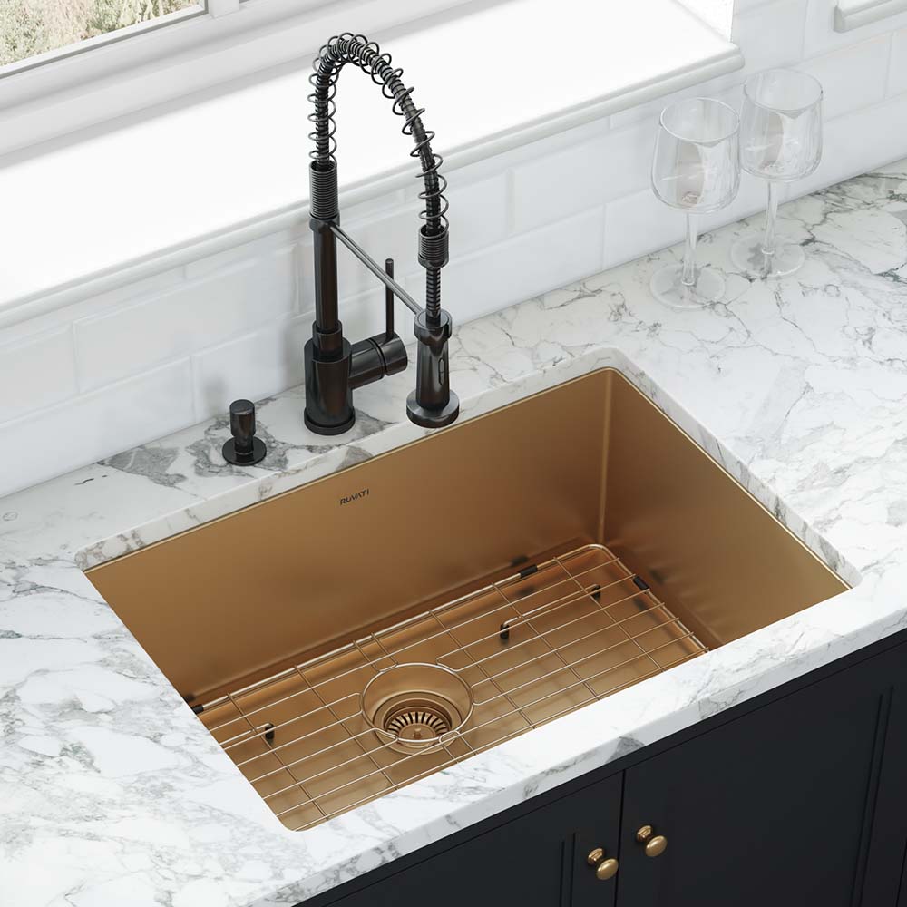 Ruvati 30-inch Undermount Satin Brass Matte Gold Stainless Steel Kitchen Sink 16 Gauge Single Bowl