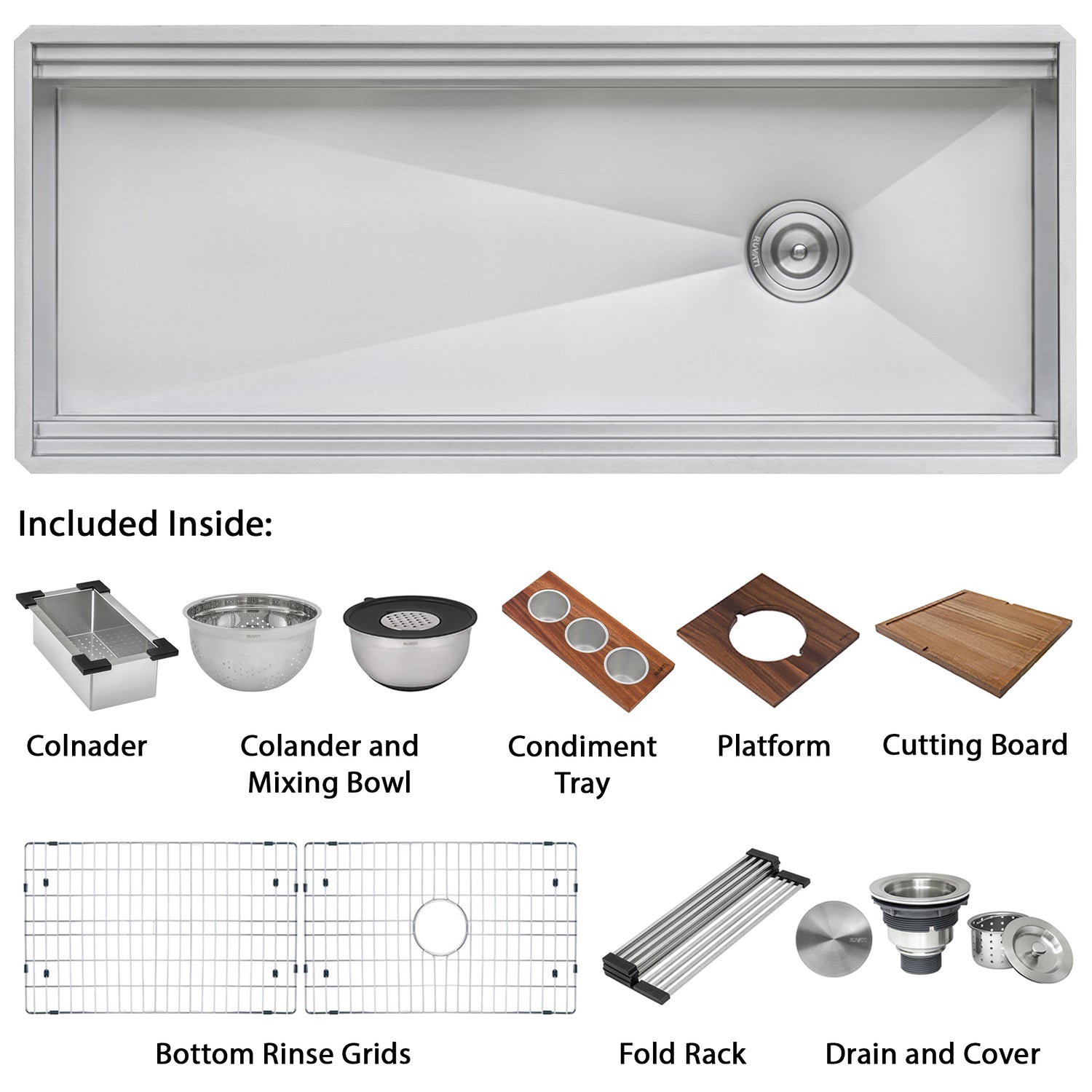 Ruvati 45-inch Workstation Two-Tiered Ledge Kitchen Sink Undermount 16 Gauge Stainless Steel