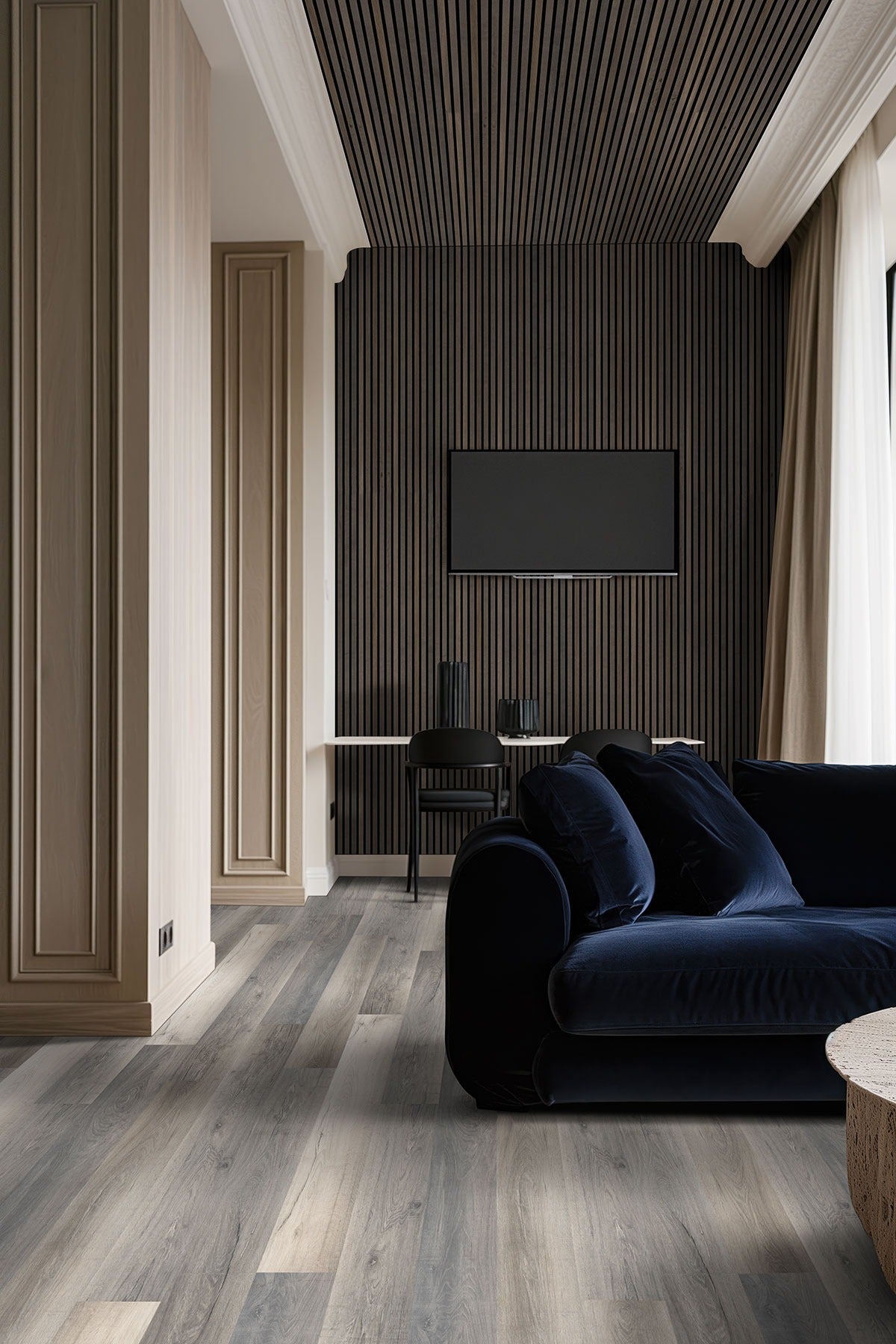 Umber Acoustic 9.5 in. x 94.5 in. Mixed Wood Slat Flat Wall Panel (4 Panels/24.92 sq. ft./Case)