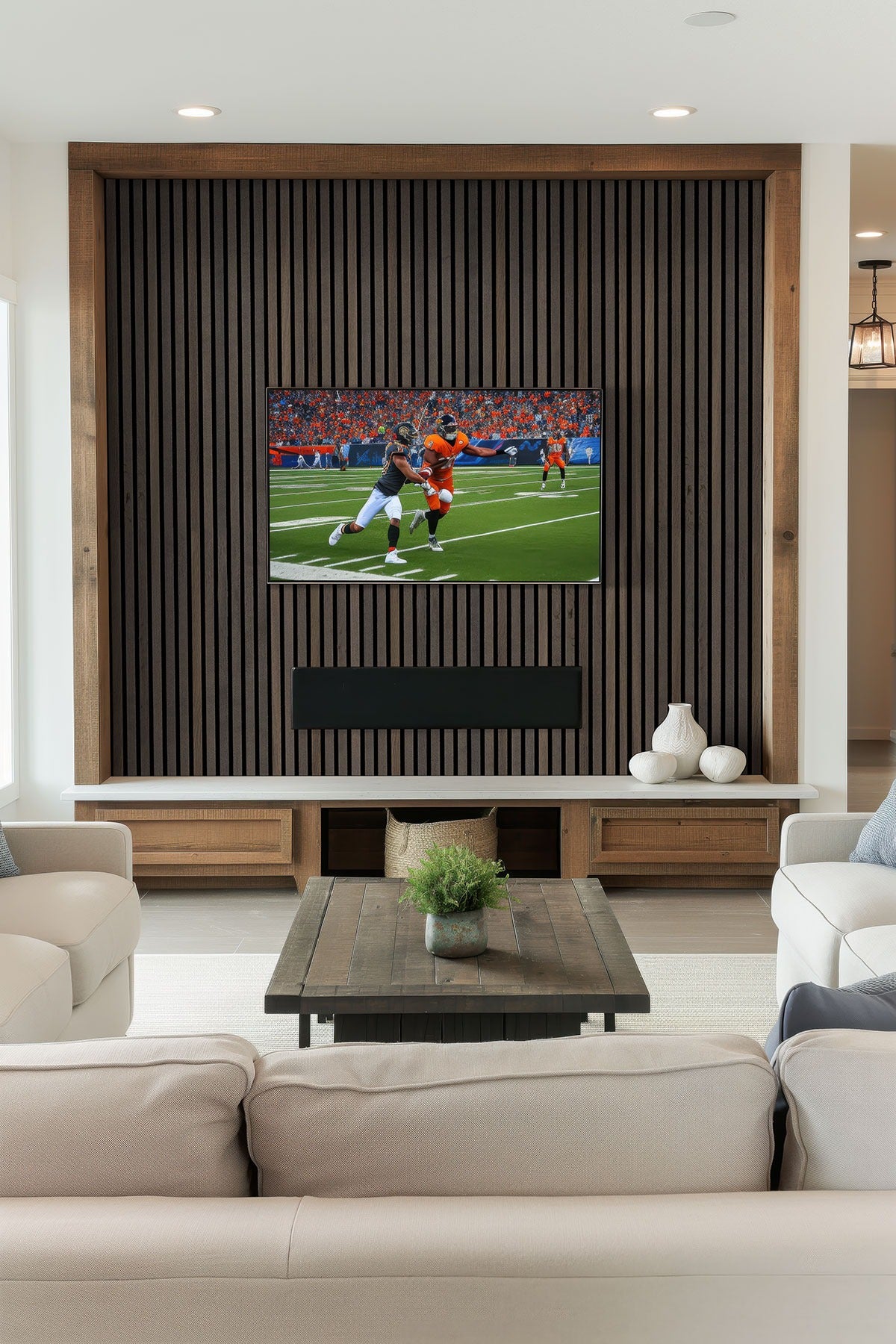 Umber Acoustic 9.5 in. x 94.5 in. Mixed Wood Slat Flat Wall Panel (4 Panels/24.92 sq. ft./Case)