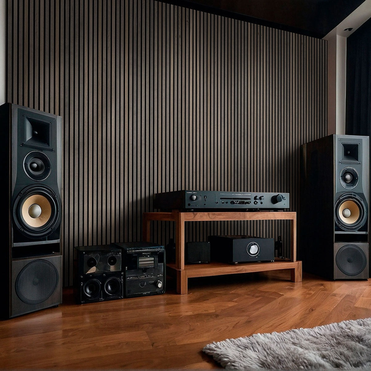 Umber Acoustic 9.5 in. x 94.5 in. Mixed Wood Slat Flat Wall Panel (4 Panels/24.92 sq. ft./Case)