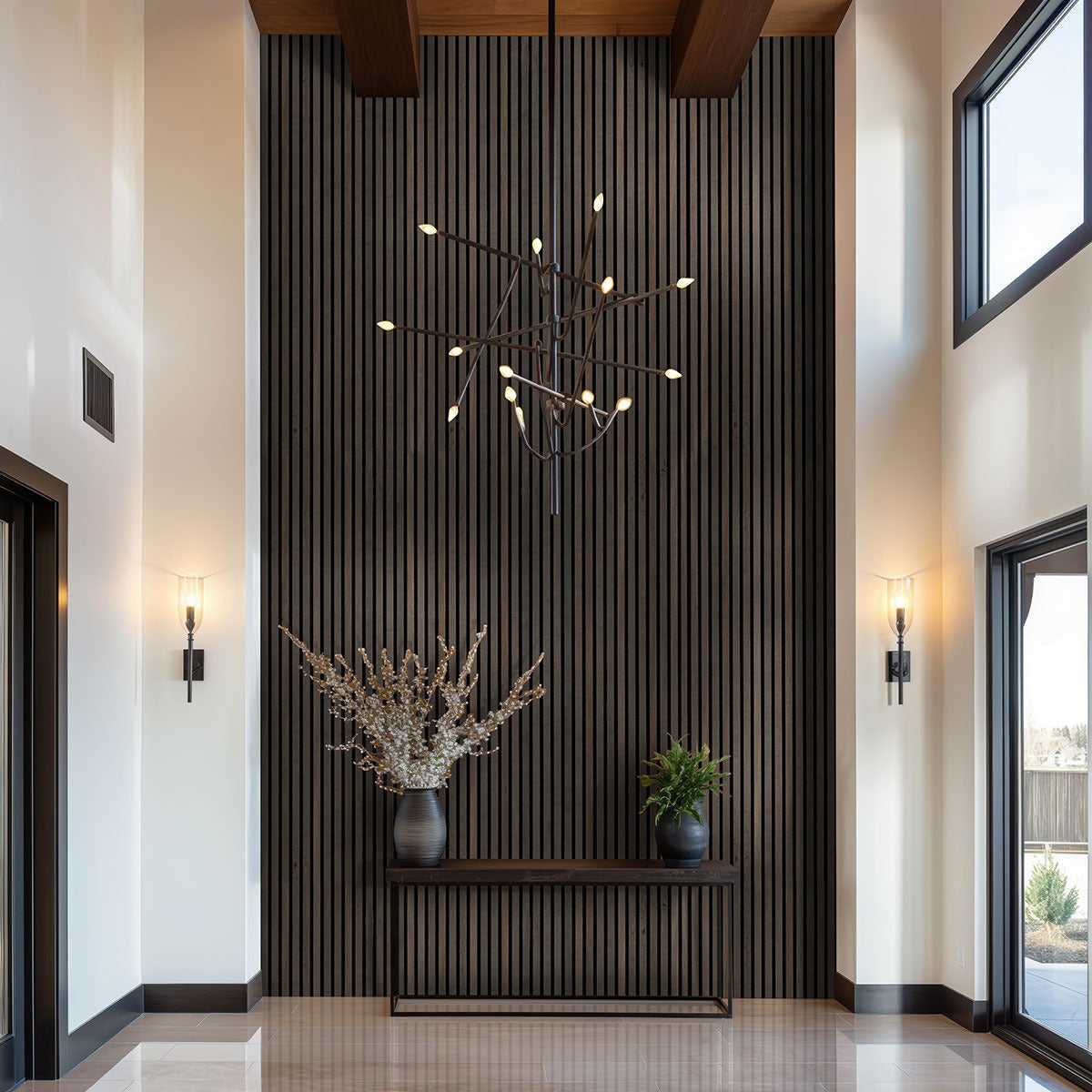 Umber Acoustic 9.5 in. x 94.5 in. Mixed Wood Slat Flat Wall Panel (4 Panels/24.92 sq. ft./Case)