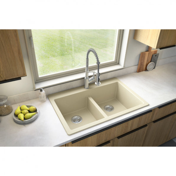 Karran QU-810 33" Top Mount Double Equal Bowl Quartz Kitchen Sink