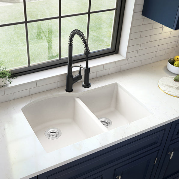 Undermount Quartz Composite 32" 60/40 Double Bowl Kitchen Sink Kit