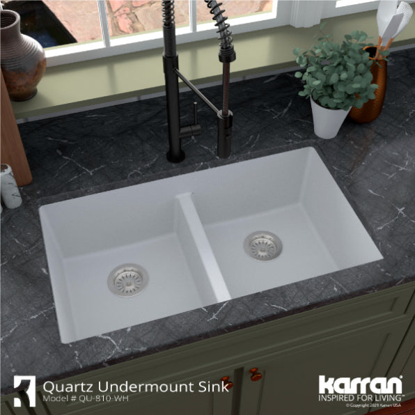 Quartz 32" Undermount Double Equal Bowl Quartz Kitchen Sink