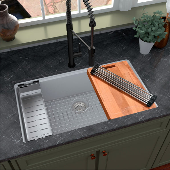 Undermount 32-1/2" Large Single Bowl Quartz Workstation Kitchen Sink