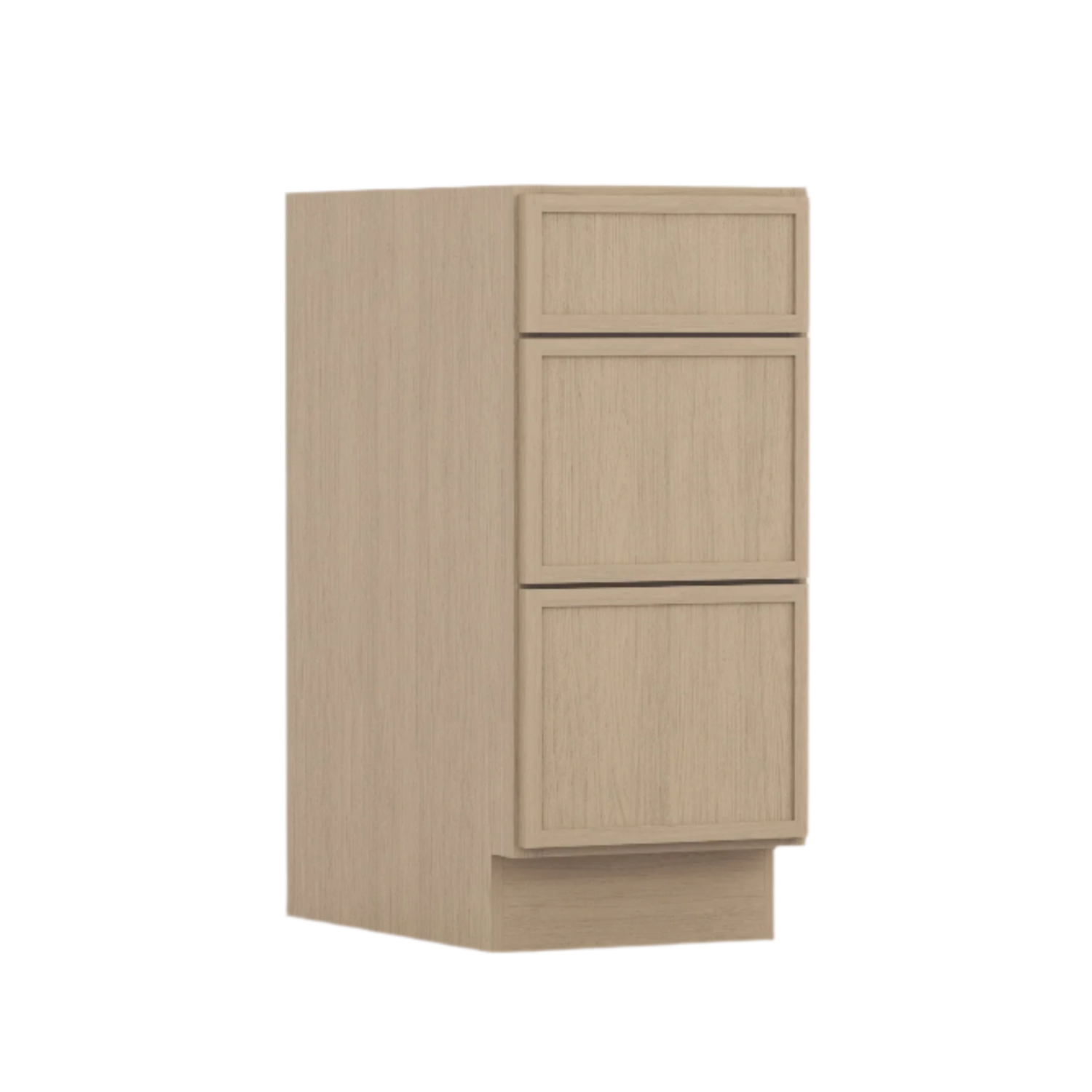 Slim White Oak 15" Vanity Three Drawer Base Cabinet