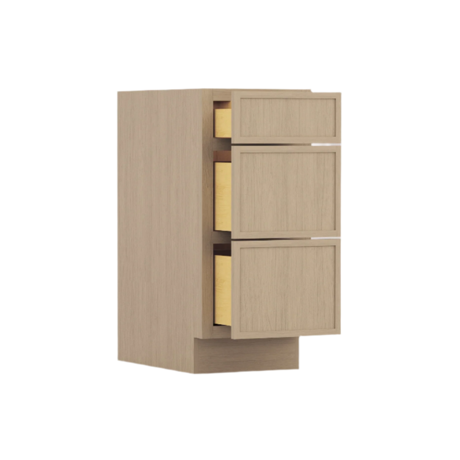 Slim White Oak 15" Vanity Three Drawer Base Cabinet