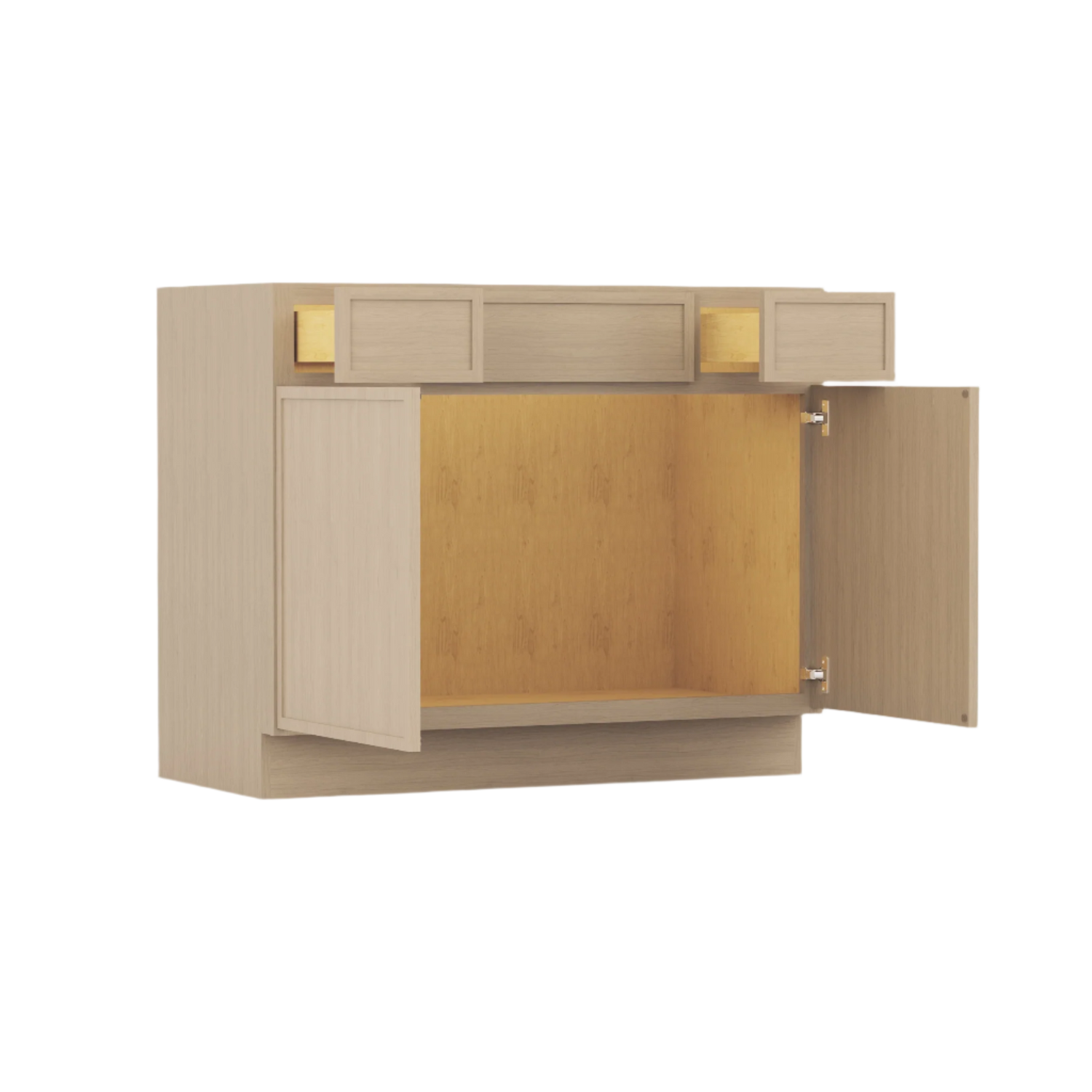 Slim White Oak Vanity Cabinet -  42"W x 34 1/2"H x 21"D - 2 DRW, 2D