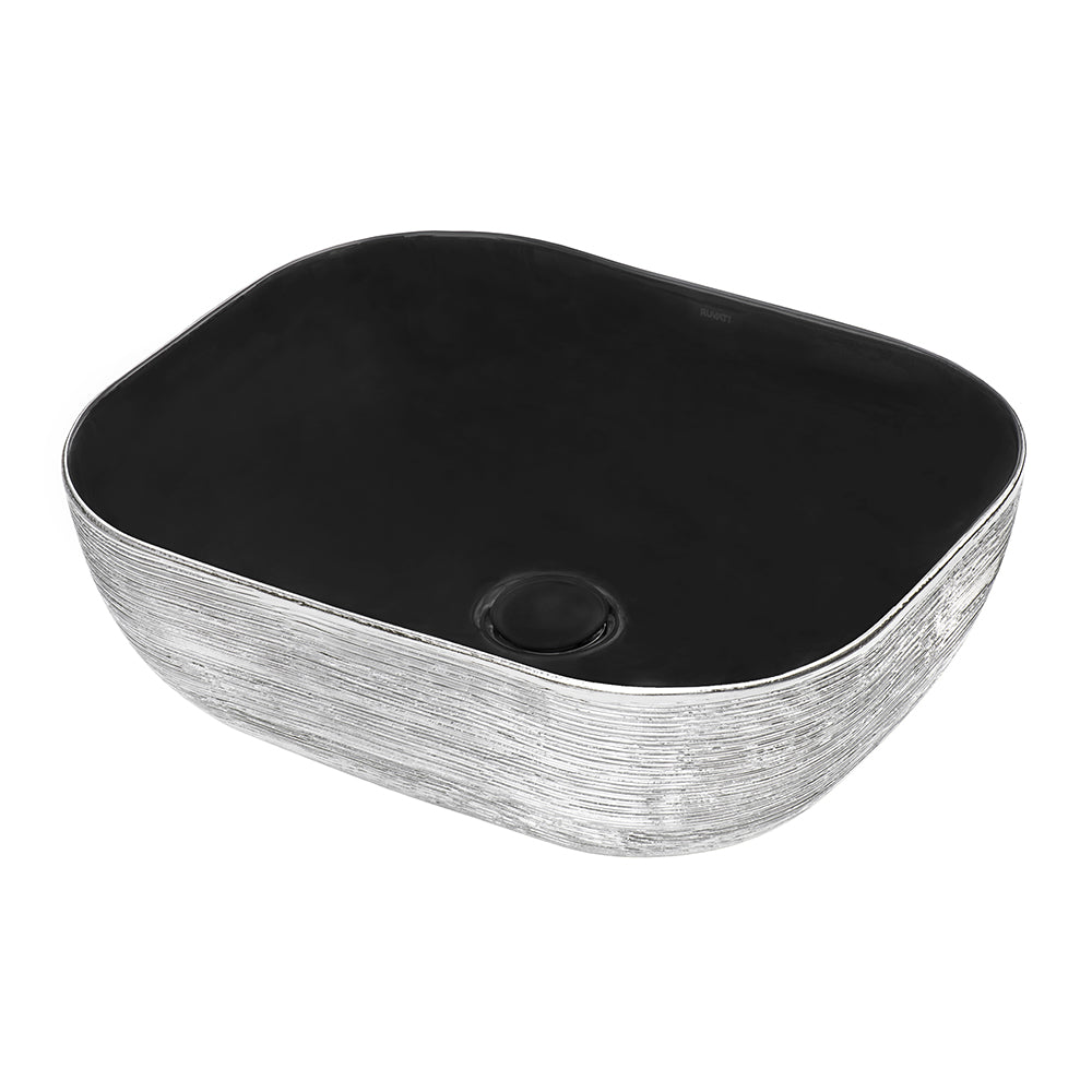 20 in. Above Vanity Counter Bathroom Ceramic Vessel Sink - Silver / Black
