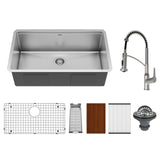 Elite 32" Undermount Workstation 16 Gauge Single Bowl Stainless Steel Kitchen Sink with Scottsdale Pull-Down Faucet