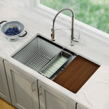 Elite 32" Undermount Workstation 16 Gauge Single Bowl Stainless Steel Kitchen Sink with Scottsdale Pull-Down Faucet