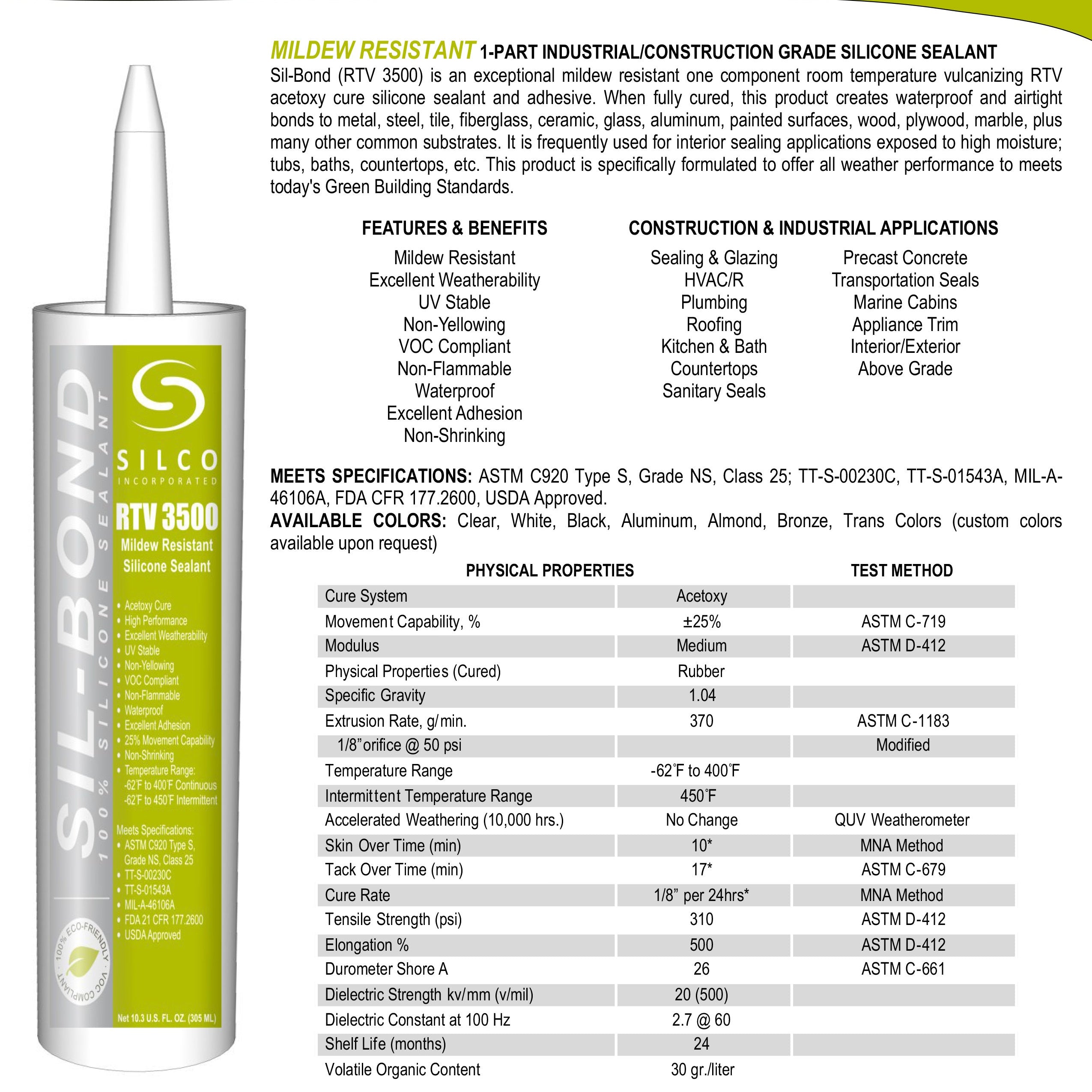 Fuel Proof Rtv Sil-Bond RTV 3500 Mildew Resistant Silicone Sealant – Brioni Legacy