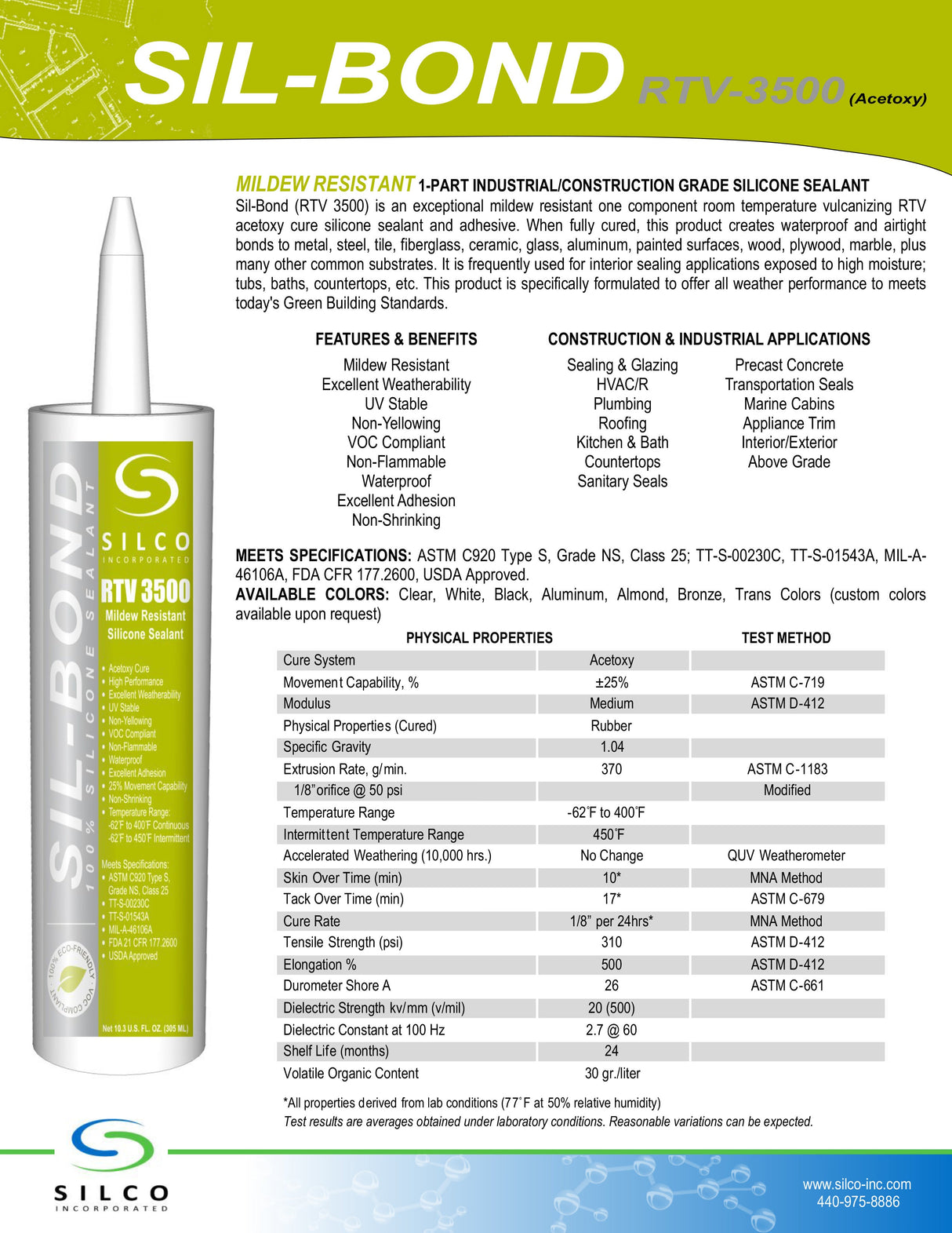 Sil-Bond RTV 3500 Mildew Resistant Silicone Sealant