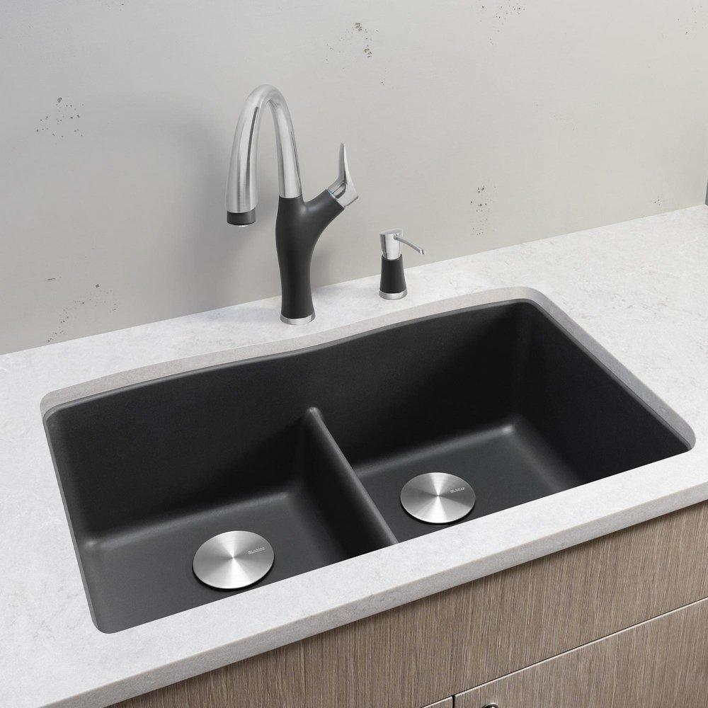 Diamond™ 32 x 19-1/4 in. No Hole Composite Double Bowl Undermount Kitchen Sink