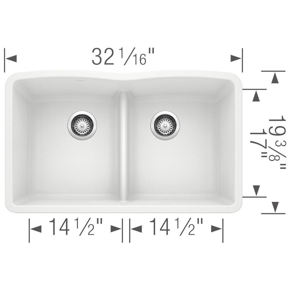 Diamond™ 32 x 19-1/4 in. No Hole Composite Double Bowl Undermount Kitchen Sink