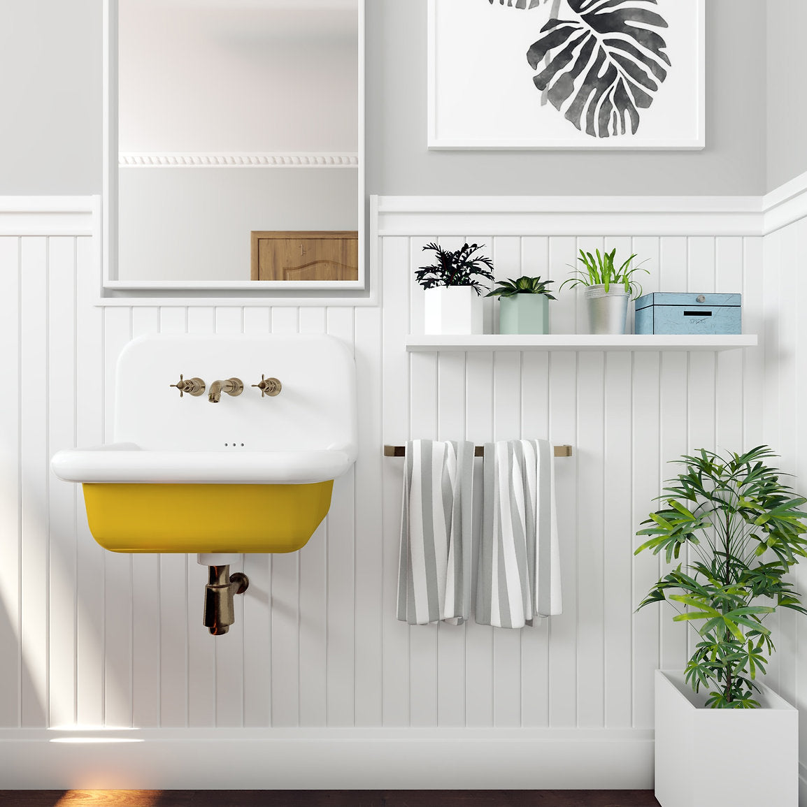 Fireclay 30'S Style Sink In White With A Yellow Bottom 24"