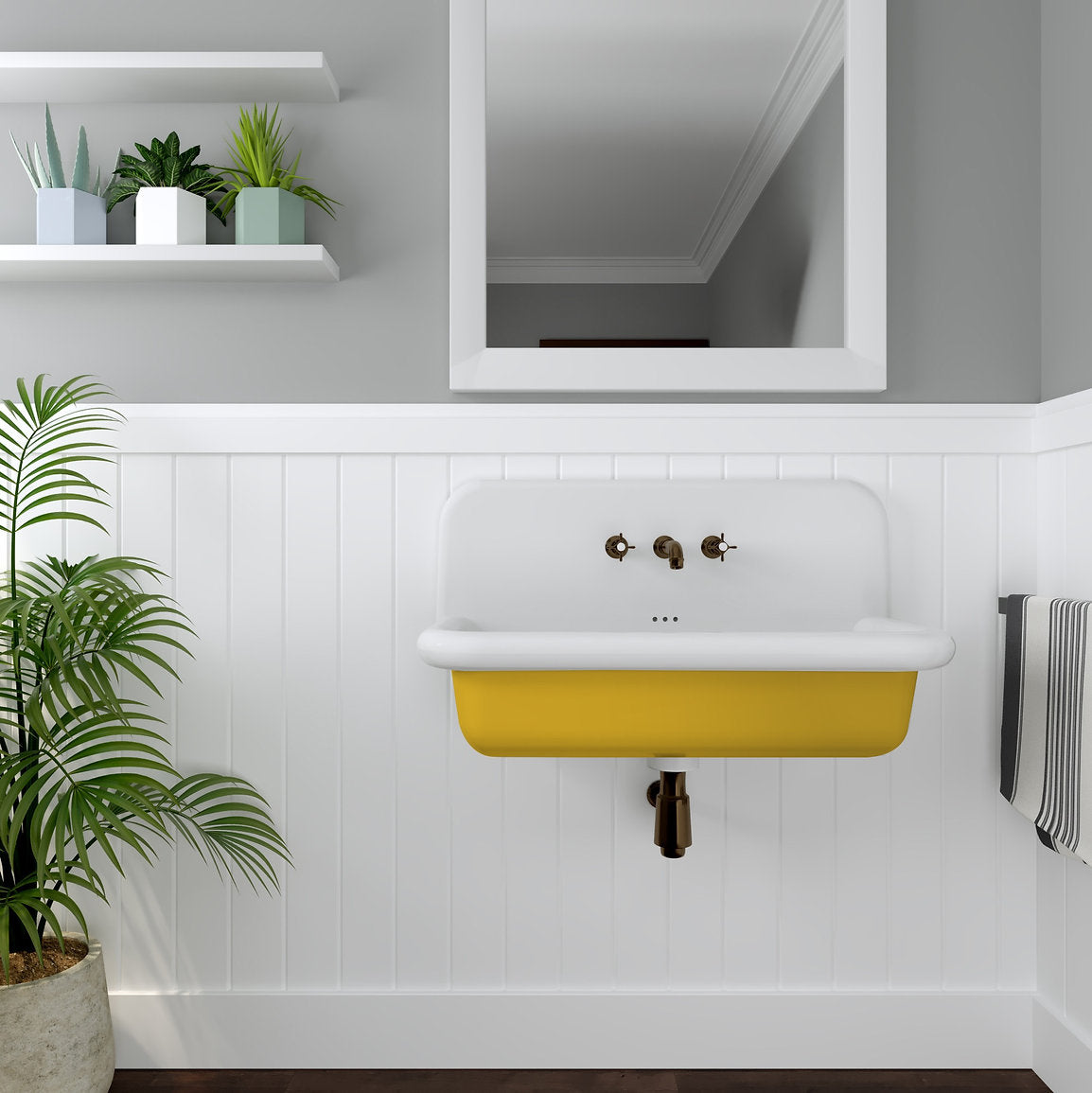 Fireclay 30'S Style Sink In White With A Yellow Bottom 36"