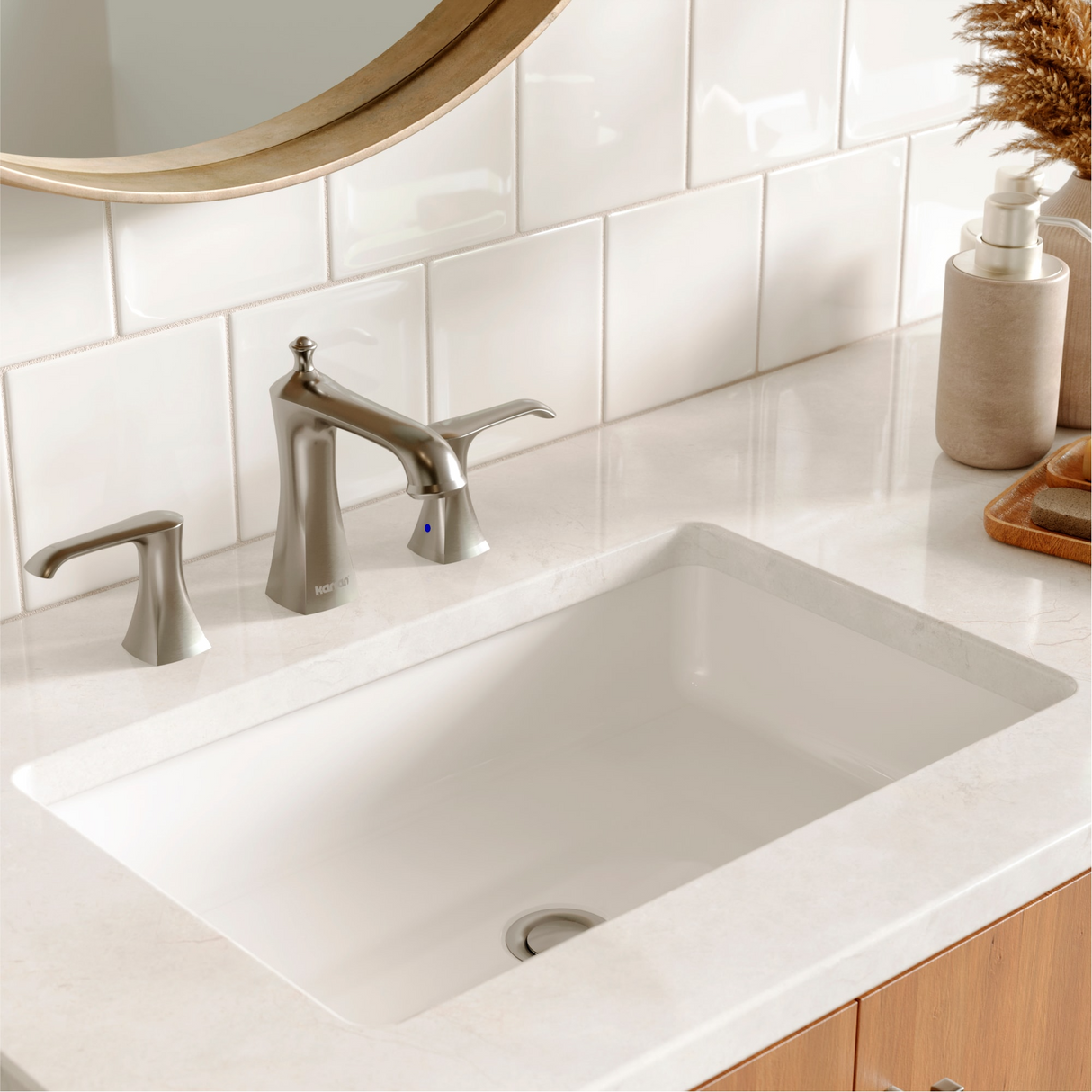 Karran Woodburn Stainless Steel Widespread 2-Handle Bathroom Sink Faucet with Drain