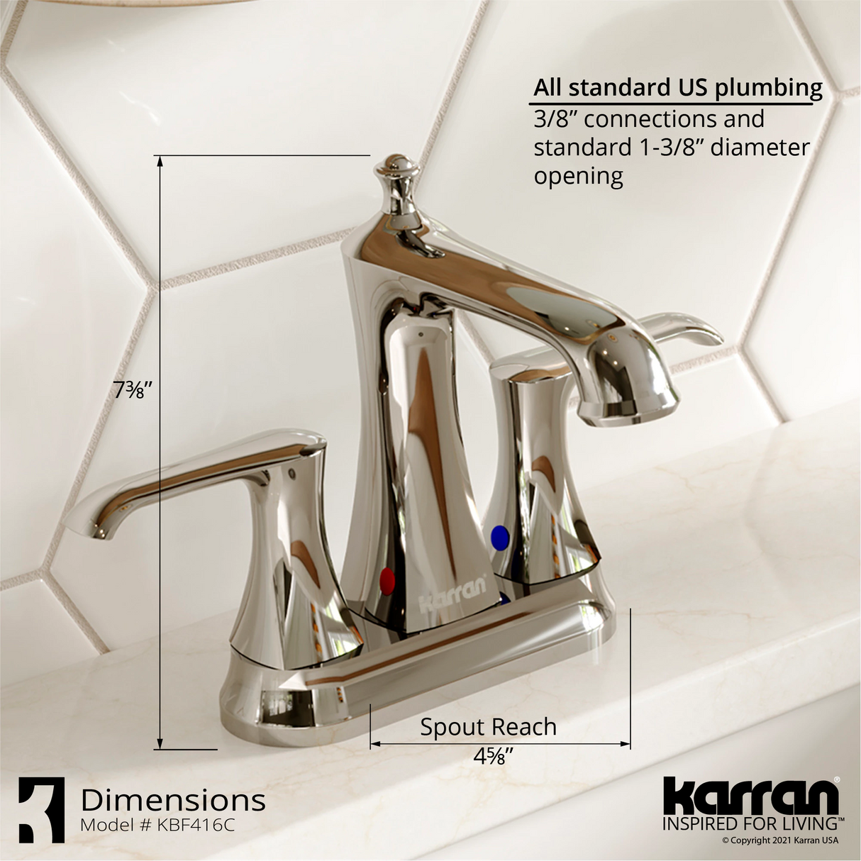 Karran Woodburn Chrome 4-in centerset 2-Handle Bathroom Sink Faucet with Drain