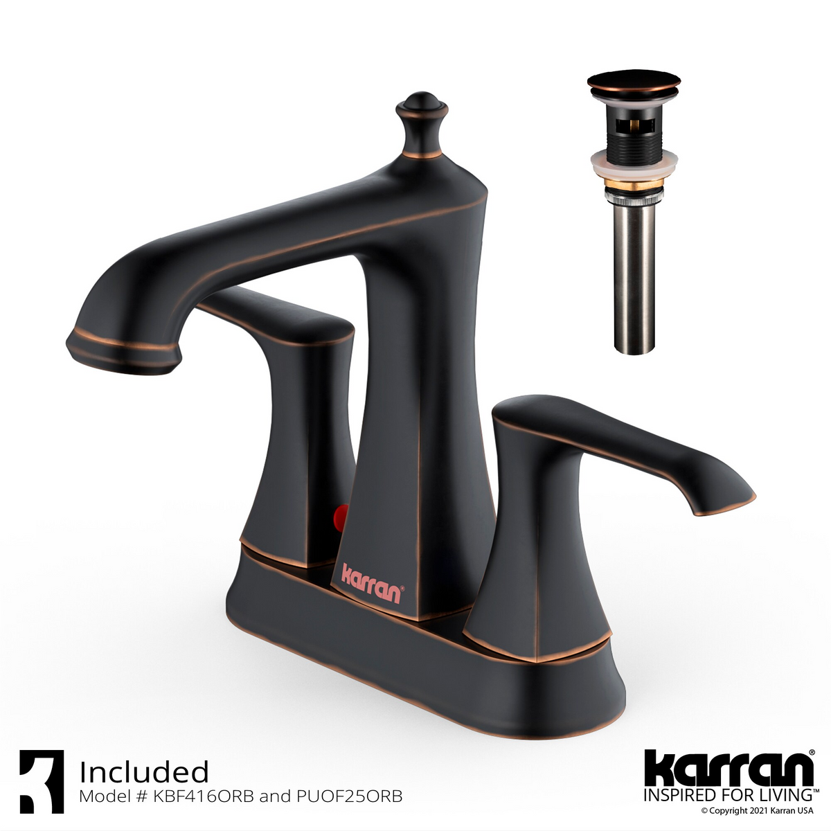 Karran Woodburn Oil Rubbed Bronze 4-in centerset 2-Handle Bathroom Sink Faucet with Drain