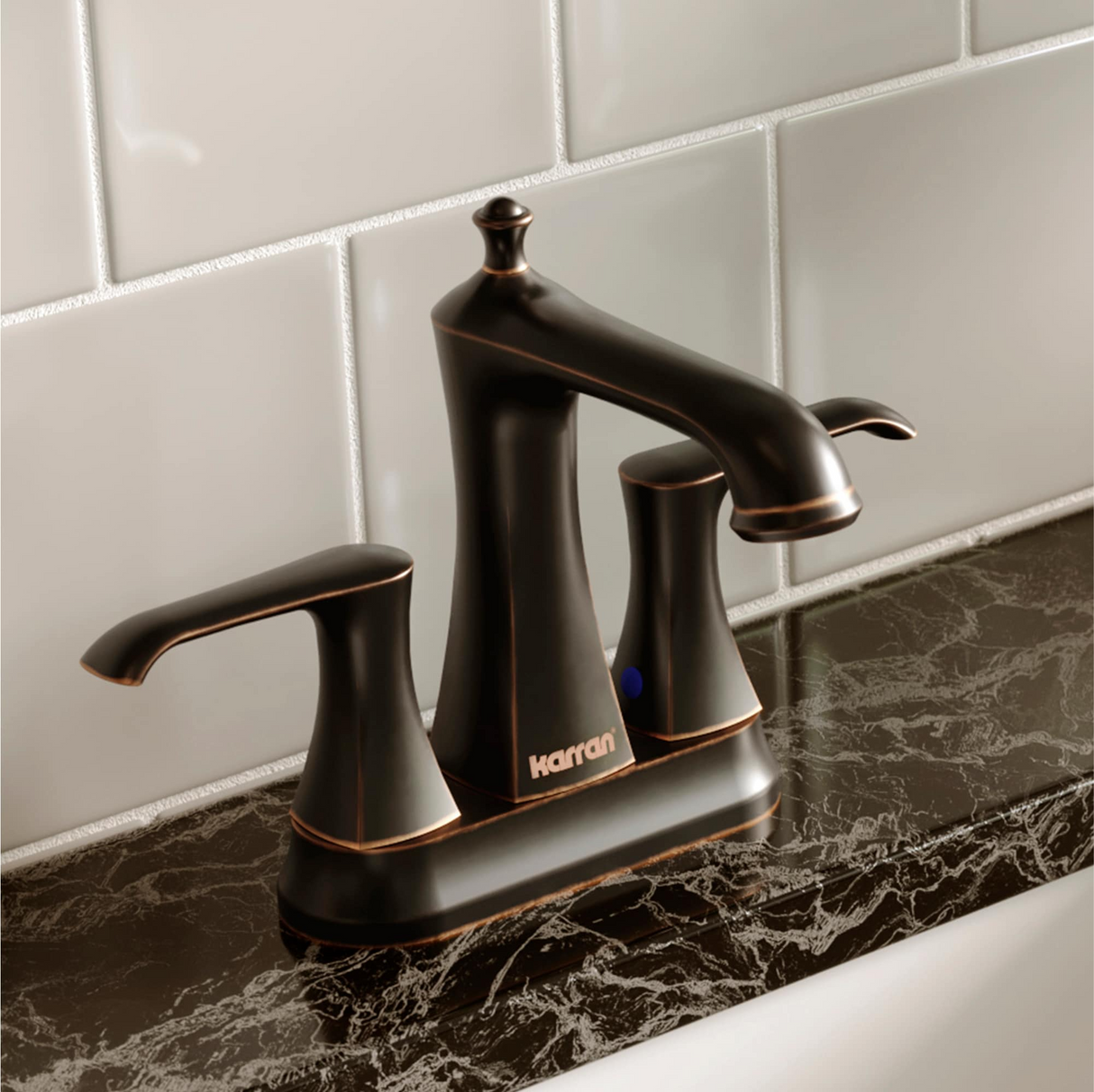 Karran Woodburn Oil Rubbed Bronze 4-in centerset 2-Handle Bathroom Sink Faucet with Drain