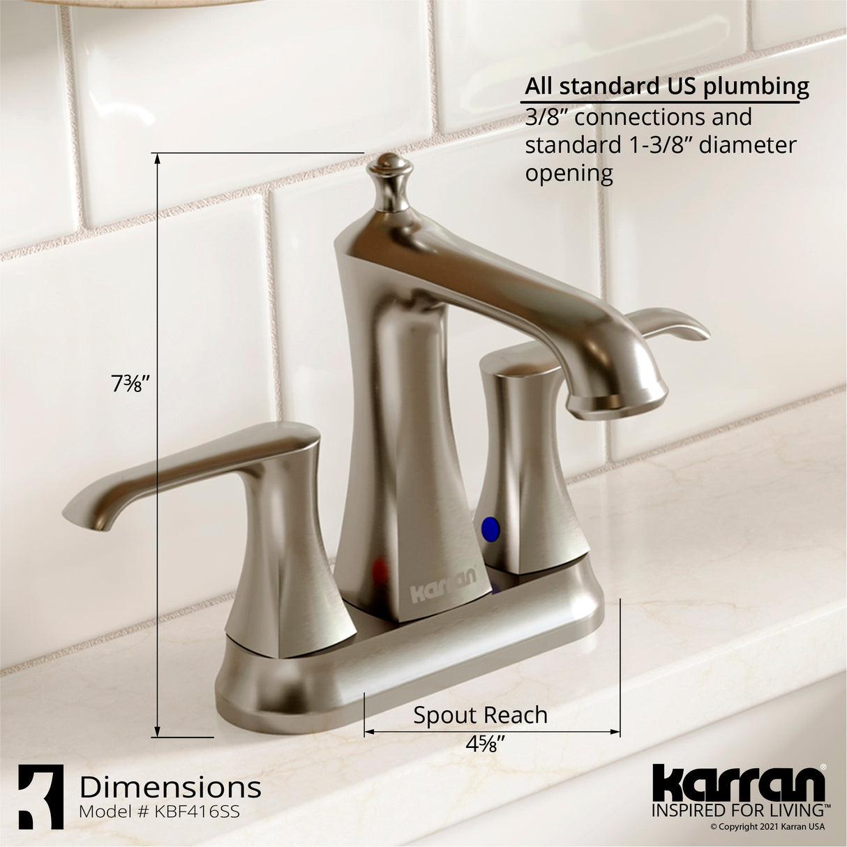 Karran Woodburn Stainless Steel 4-in centerset 2-Handle Bathroom Sink Faucet with Drain