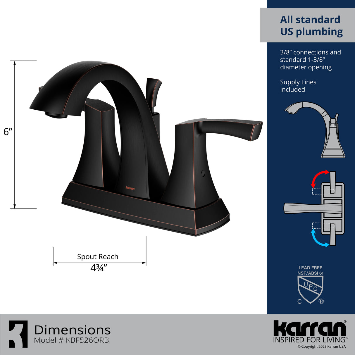 Karran Randburg Oil Rubbed Bronze 4-in centerset 2-Handle WaterSense Bathroom Sink Faucet with Drain