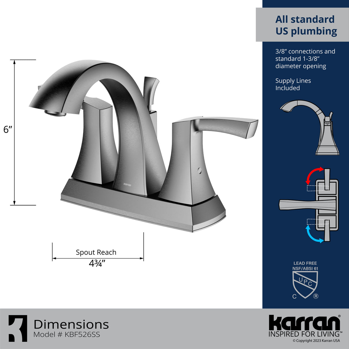 Karran Randburg Stainless Steel 4-in centerset 2-Handle WaterSense Bathroom Sink Faucet with Drain