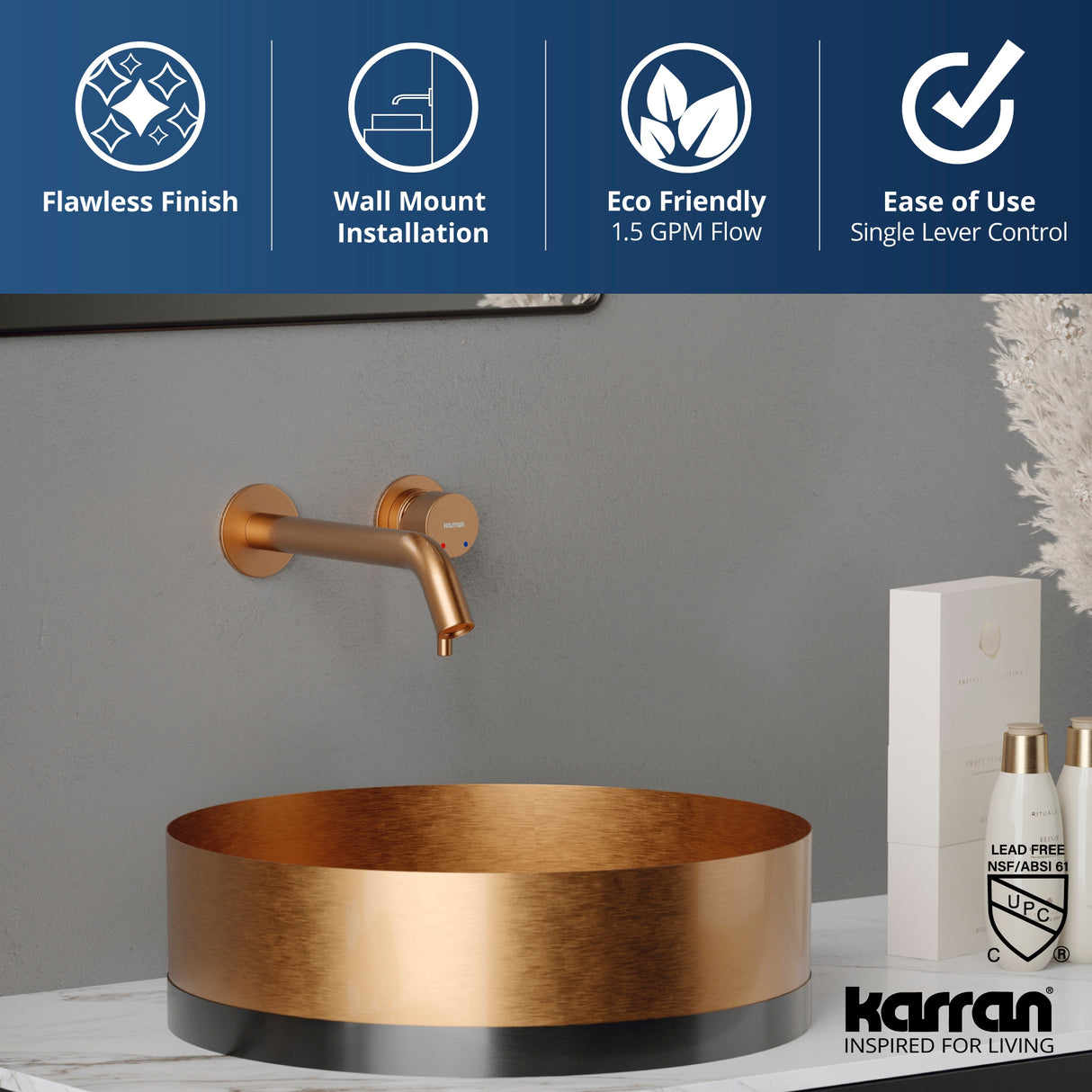 Karran Grantham Brushed Copper Wall-mount 1-Handle WaterSense Bathroom Sink Faucet