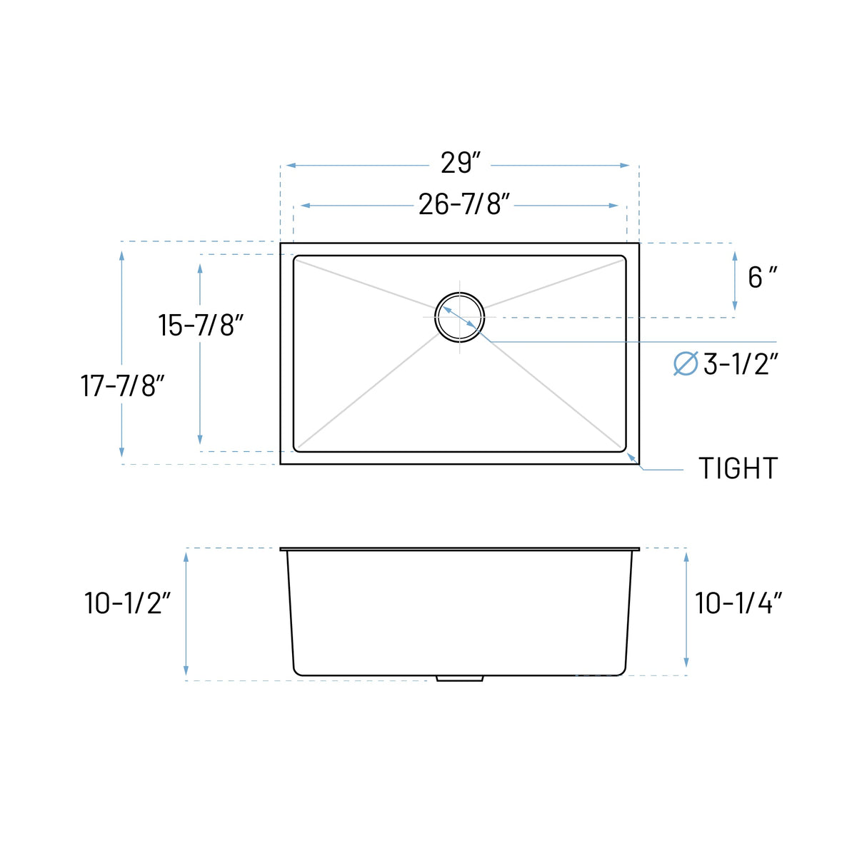 Undermount Stainless Steel Kitchen Sink 29" x 18" x 10"