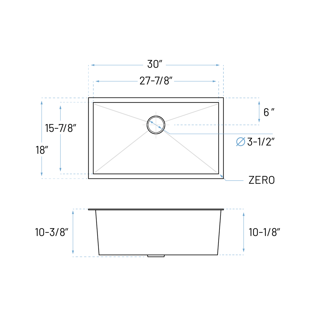 Undermount Bowl Handmade Stainless Steel Kitchen Sink 30"