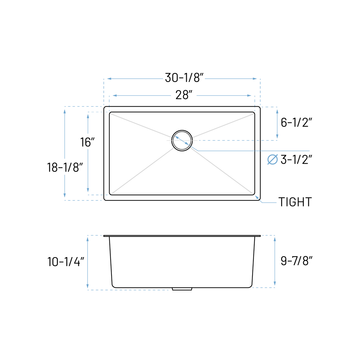 30'' L Undermount Single Bowl Stainless Steel Kitchen Sink