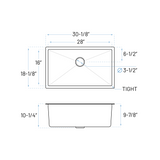 30'' L Undermount Single Bowl Stainless Steel Kitchen Sink