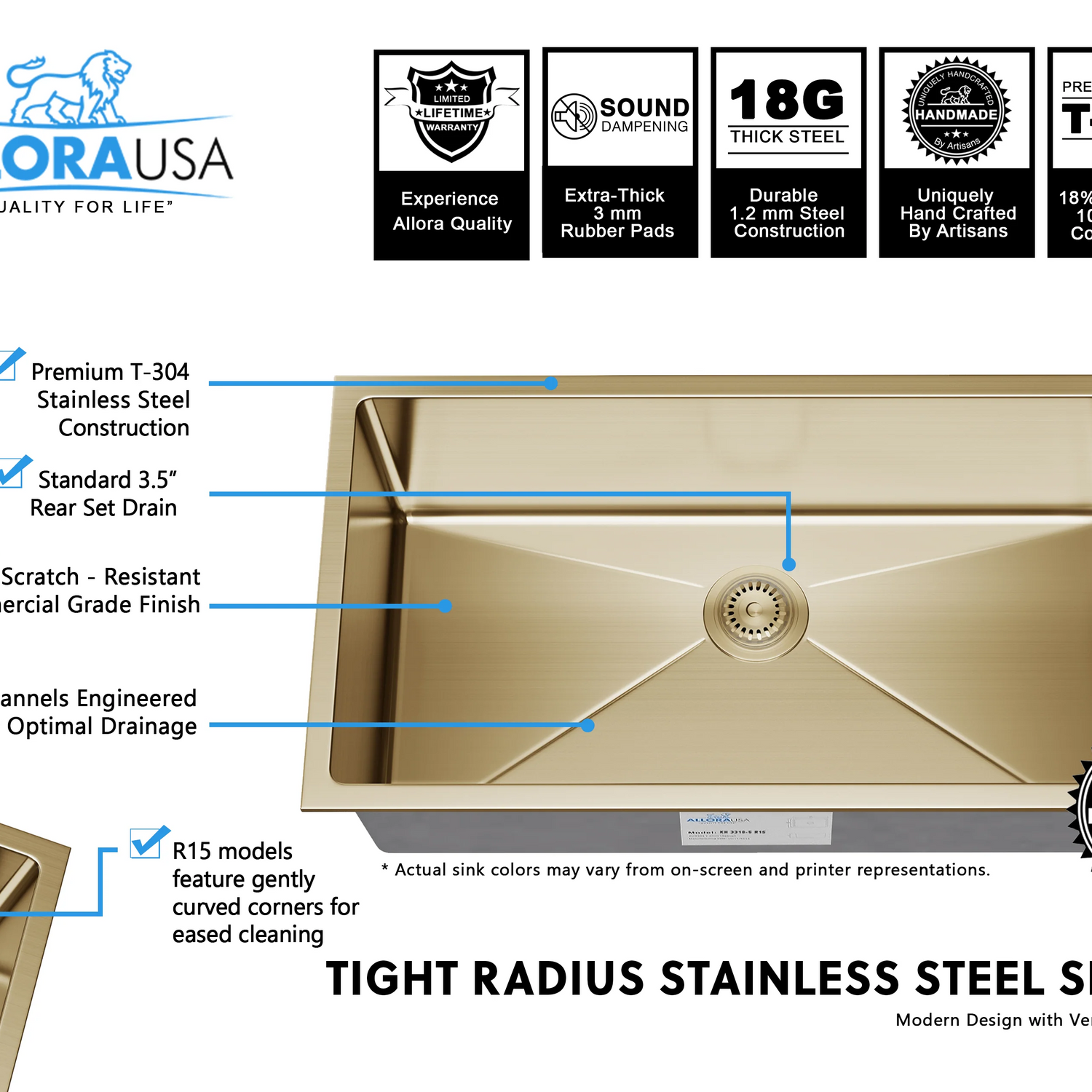 30'' L Undermount Single Bowl Gold Kitchen Sink