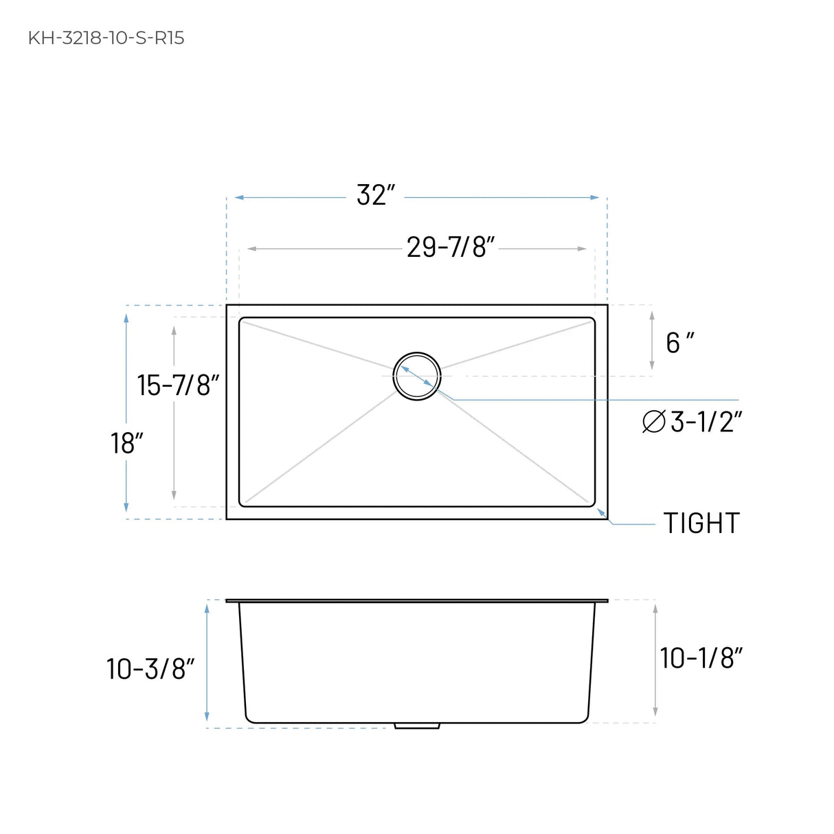 32'' L Undermount Single Bowl Stainless Steel Kitchen Sink