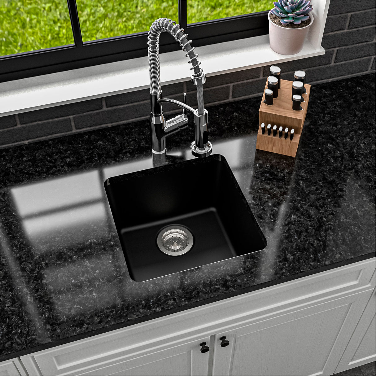 Karran 17" Undermount Quartz Composite Kitchen Sink, Black