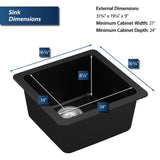 Karran 17" Undermount Quartz Composite Kitchen Sink, Black