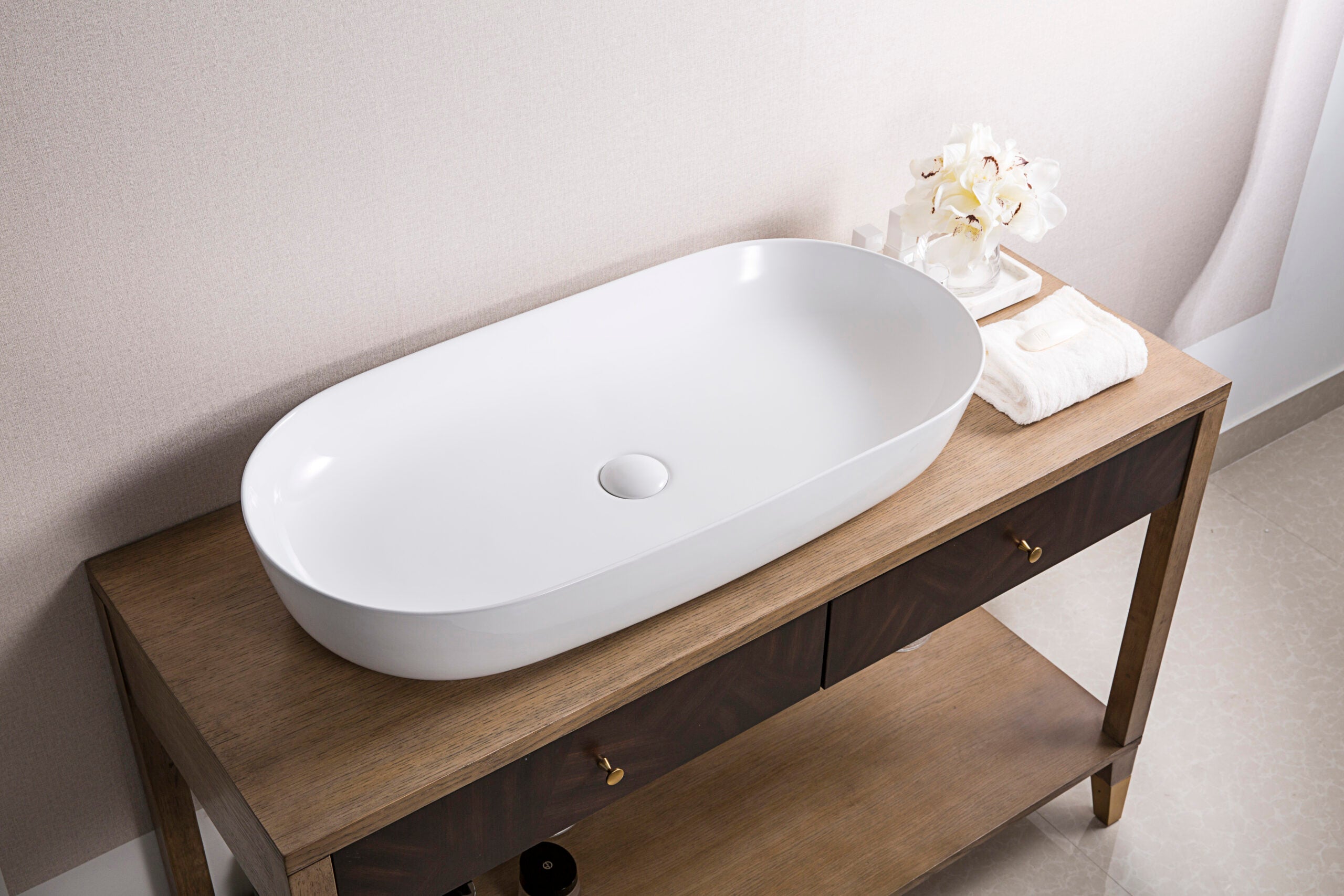 Ruvati 32 x 16 inch Bathroom Vessel Sink White Oval Above Counter Vanity Porcelain Ceramic