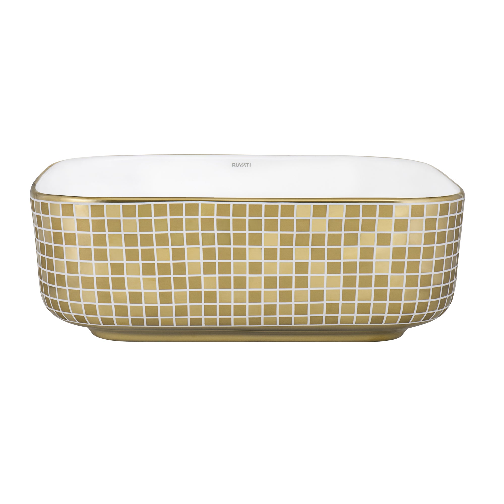 Ruvati 15 x 15 inch Bathroom Vessel Sink Gold Decorative Pattern Above Vanity Counter White Porcelain Ceramic