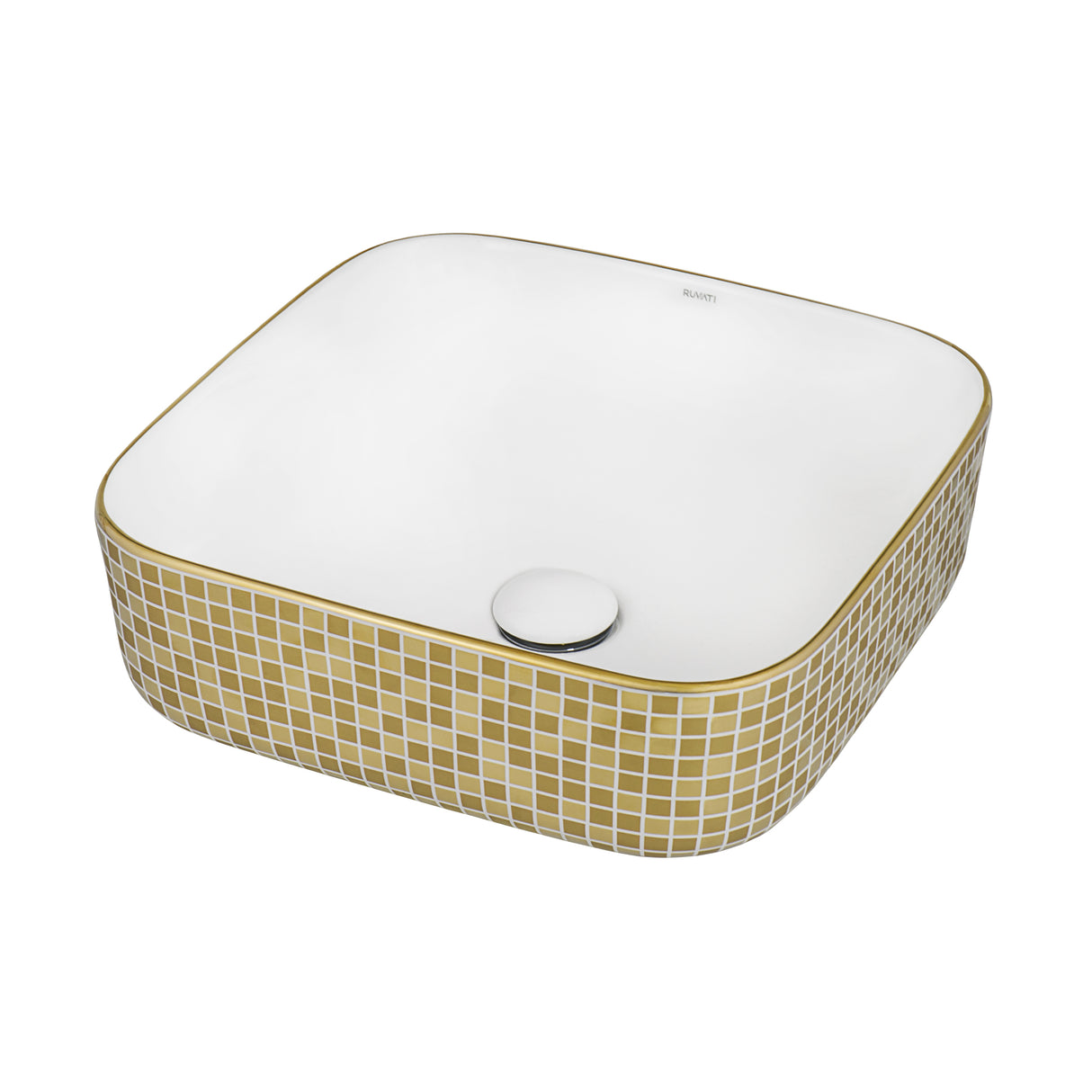 Ruvati 15 x 15 inch Bathroom Vessel Sink Gold Decorative Pattern Above Vanity Counter White Porcelain Ceramic