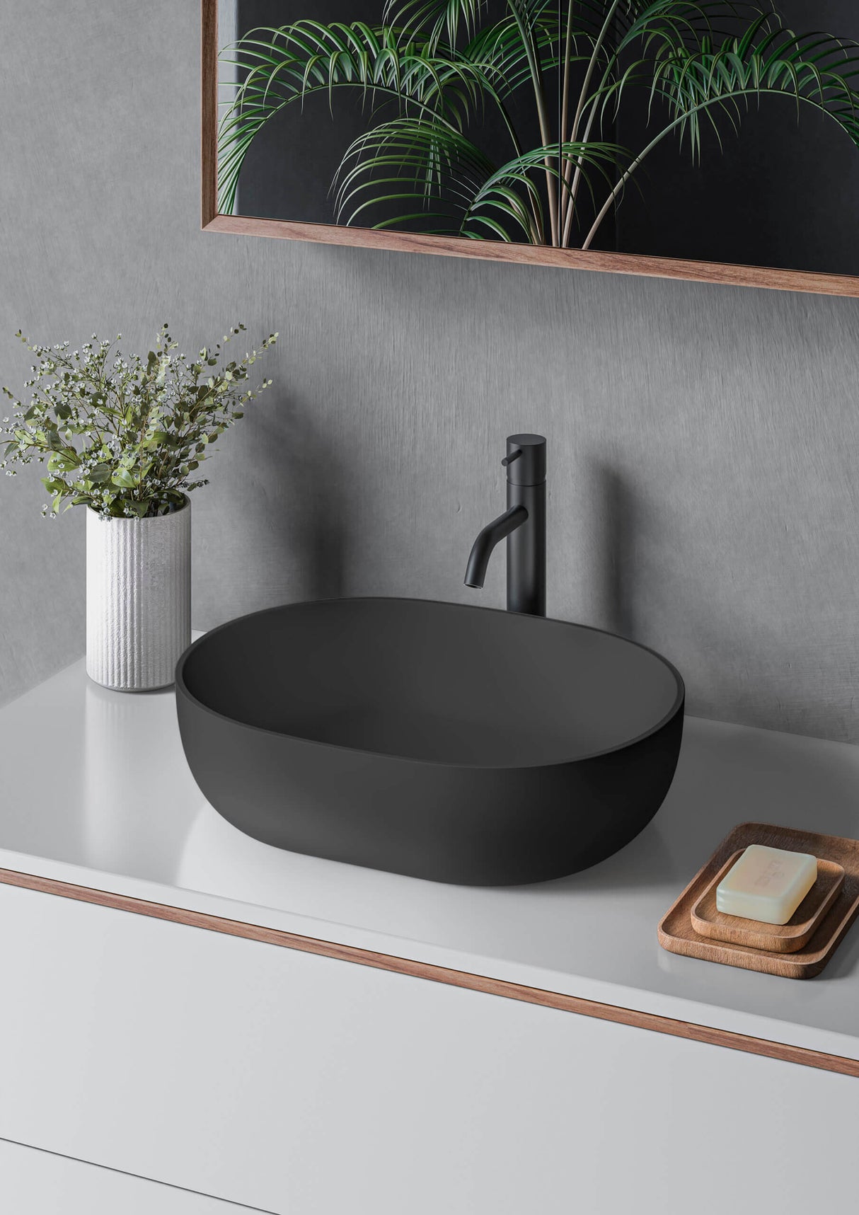 Ruvati 19-inch Matte Black epiStone Solid Surface Modern Bathroom Vessel Sink