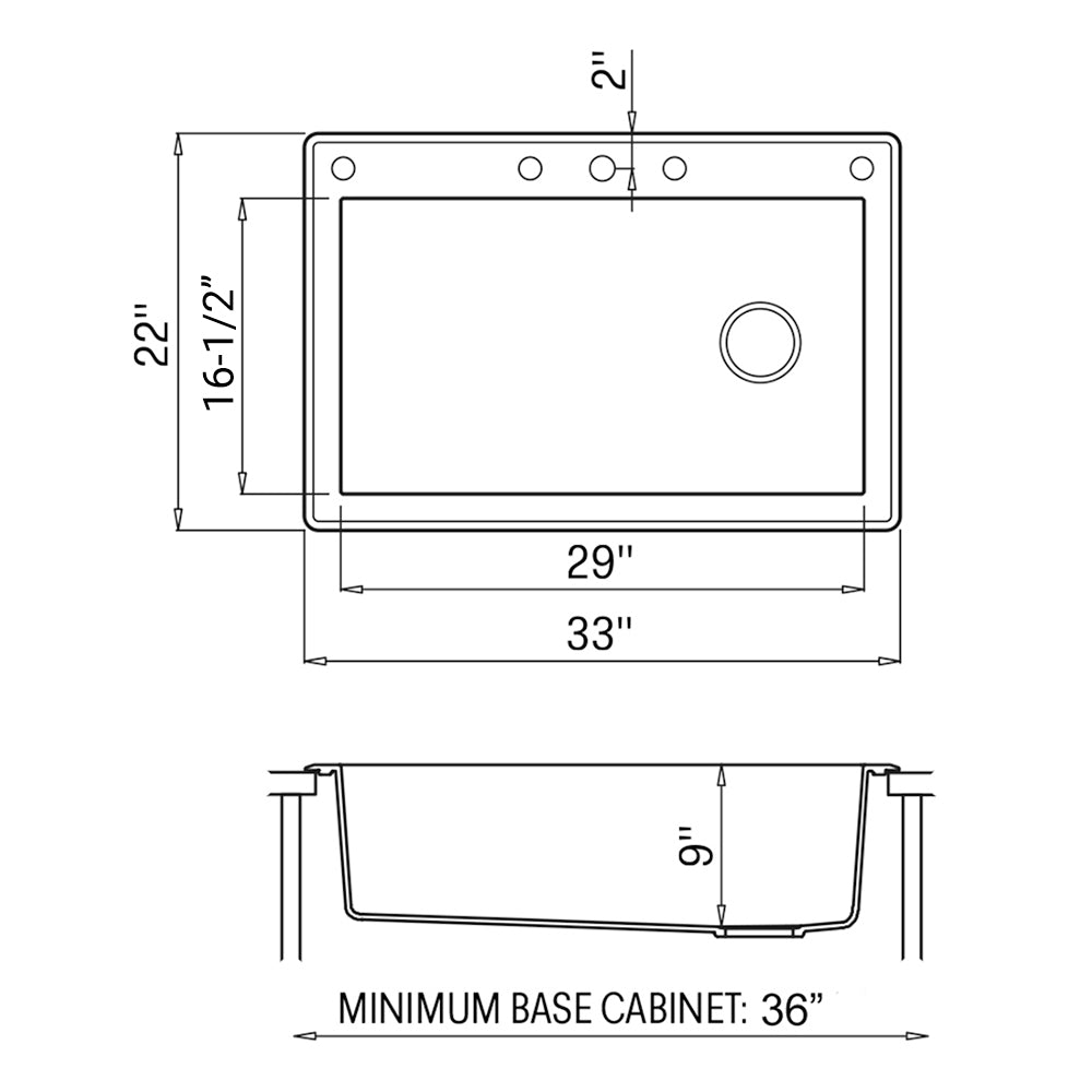 Ruvati 33 x 22 inch epiGranite Drop-in Topmount Granite Composite Single Bowl Kitchen Sink