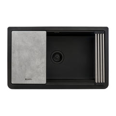 Ruvati 33-inch Matte Black Granite Farmhouse Workstation Apron-front Composite Kitchen Sink