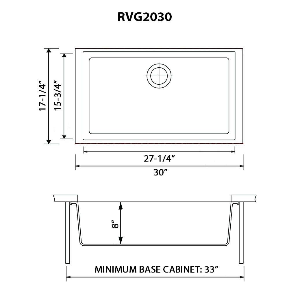 Ruvati 30 x 18 inch Granite Composite Undermount Single Bowl Kitchen Sink