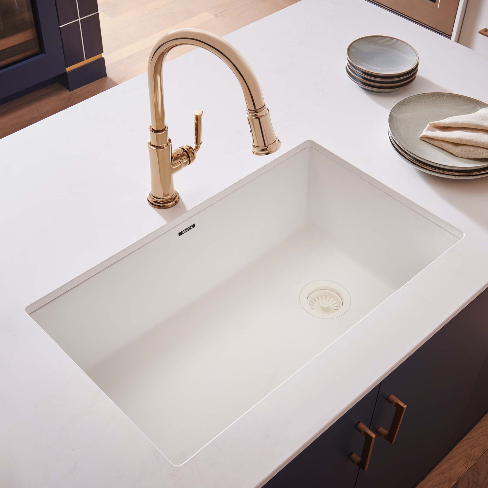 Ruvati 32 x 19 inch epiGranite Undermount Granite Composite Single Bowl Kitchen Sink – Arctic White