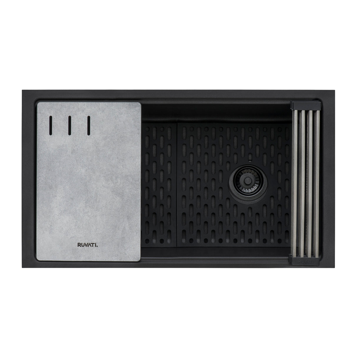 Ruvati 33-inch Undermount Workstation Granite Composite Kitchen Sink Matte Black